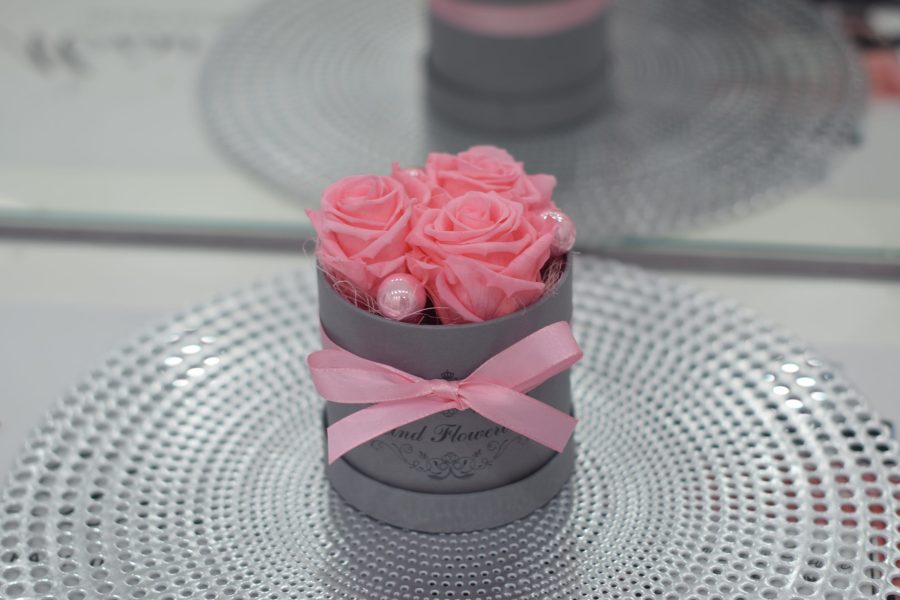 Blumenbox Grau | Rosen Rosa | XS