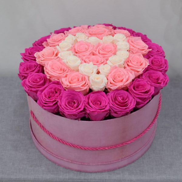 Blumenbox Grau | Rosen Pink/Rosa/Weiß | L